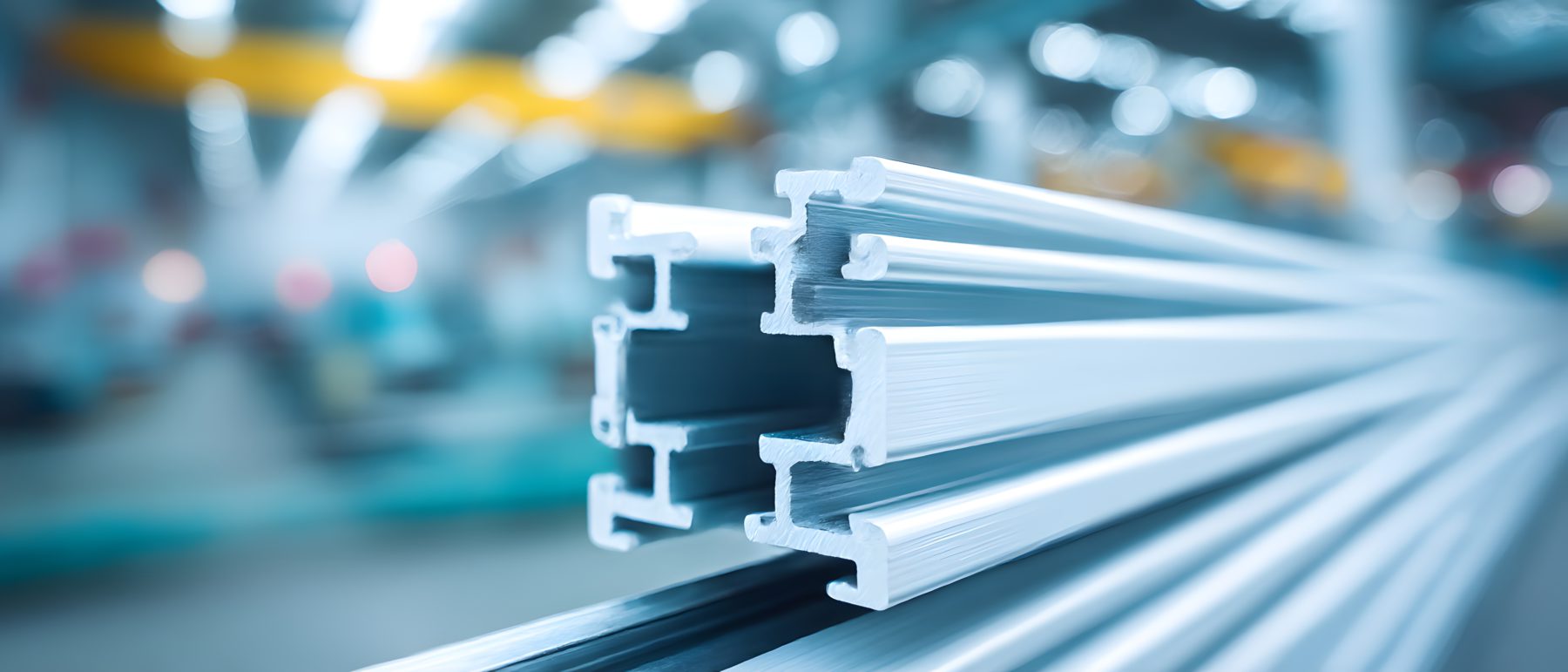 Extruded white aluminum profiles stacked